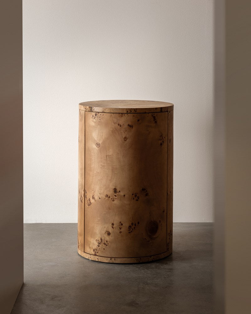 Vernier Round Side Table Natural II closed on neutral stone setting