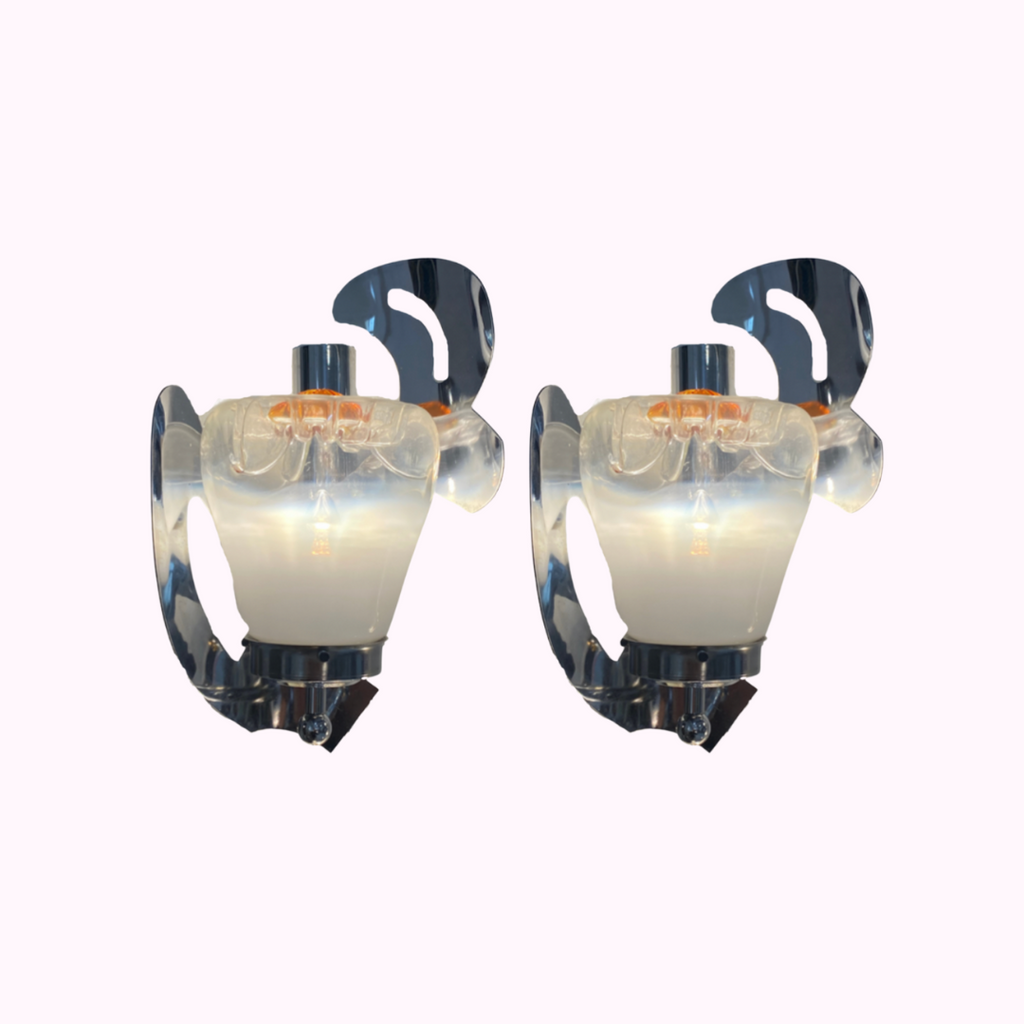 Mazzega Space Age Chrome & Murano Sconces