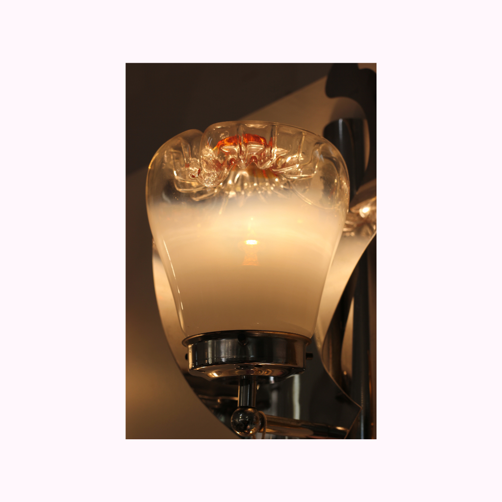 Mazzega Space Age Chrome & Murano Sconces