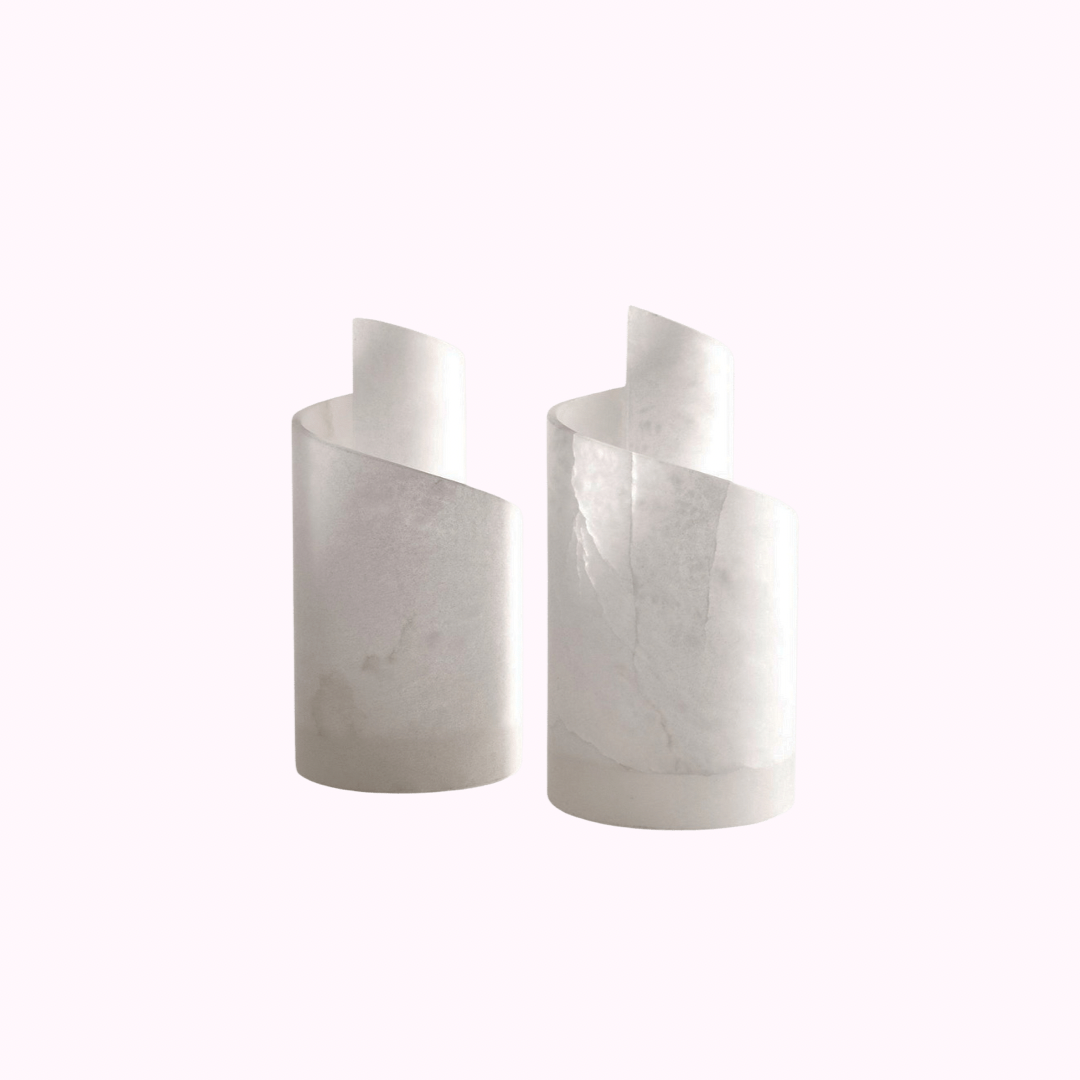 Pair of Alabaster French Scroll Table Lamps