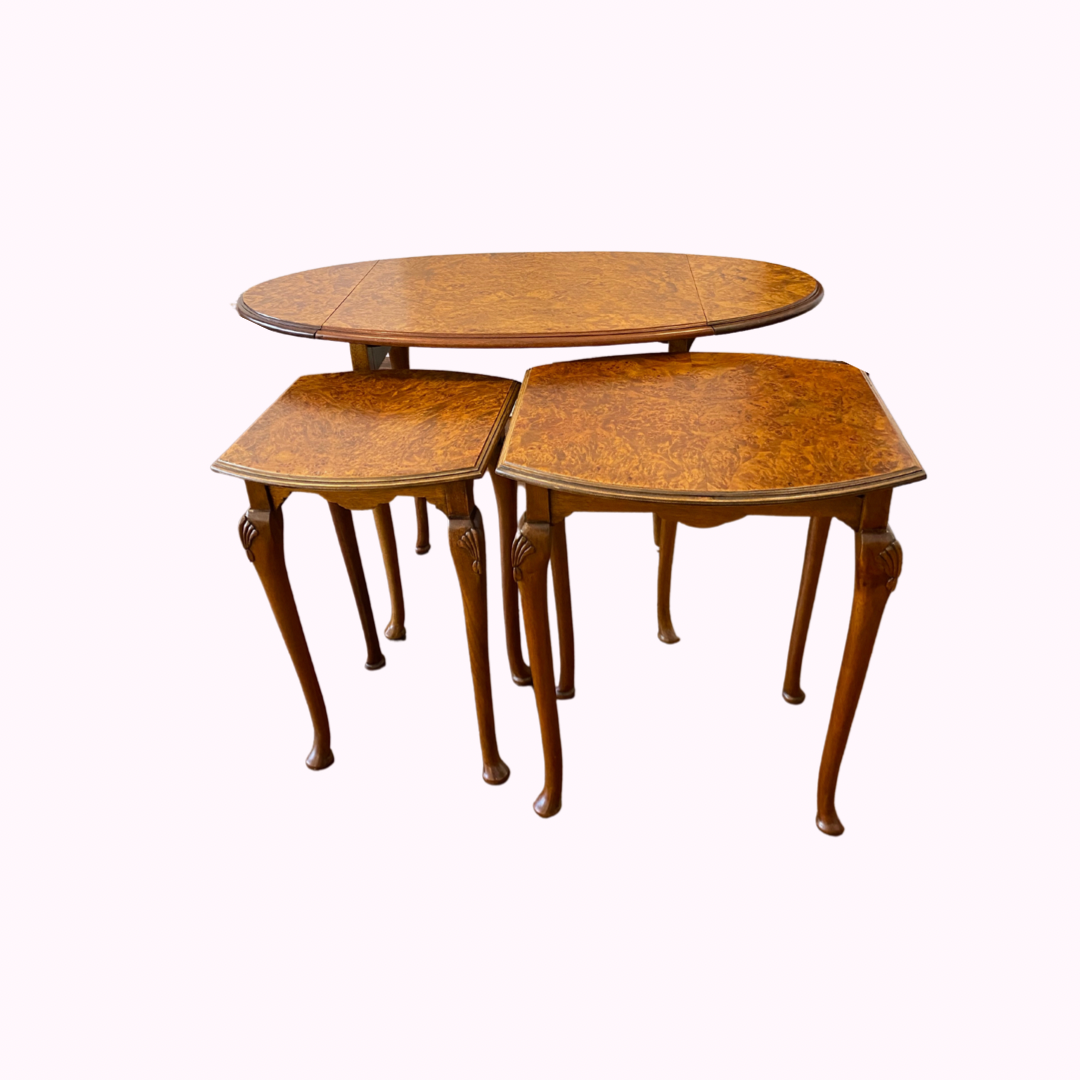 Trio of Antique Burr Walnut Nesting Tables