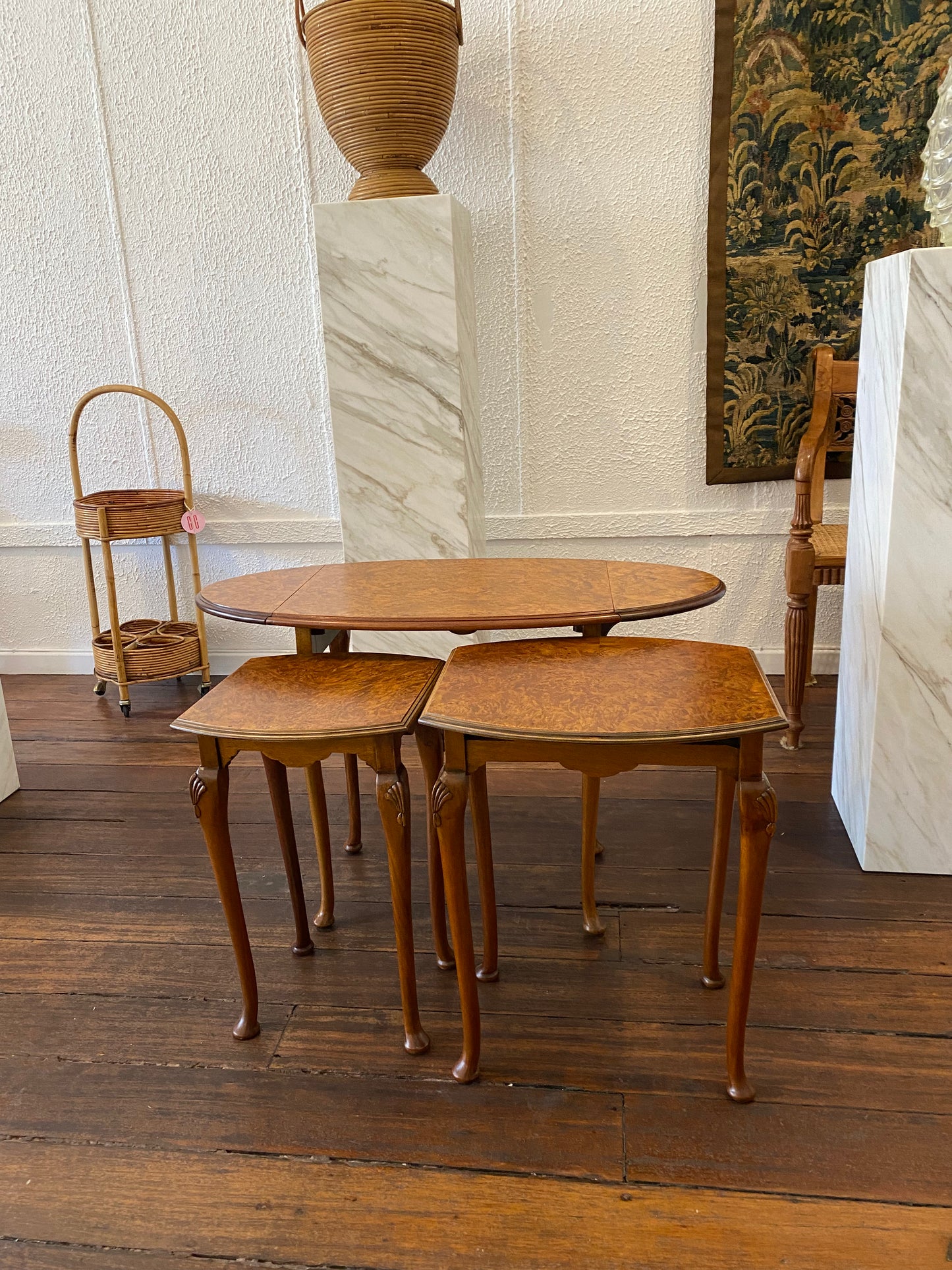 Trio of Antique Burr Walnut Nesting Tables