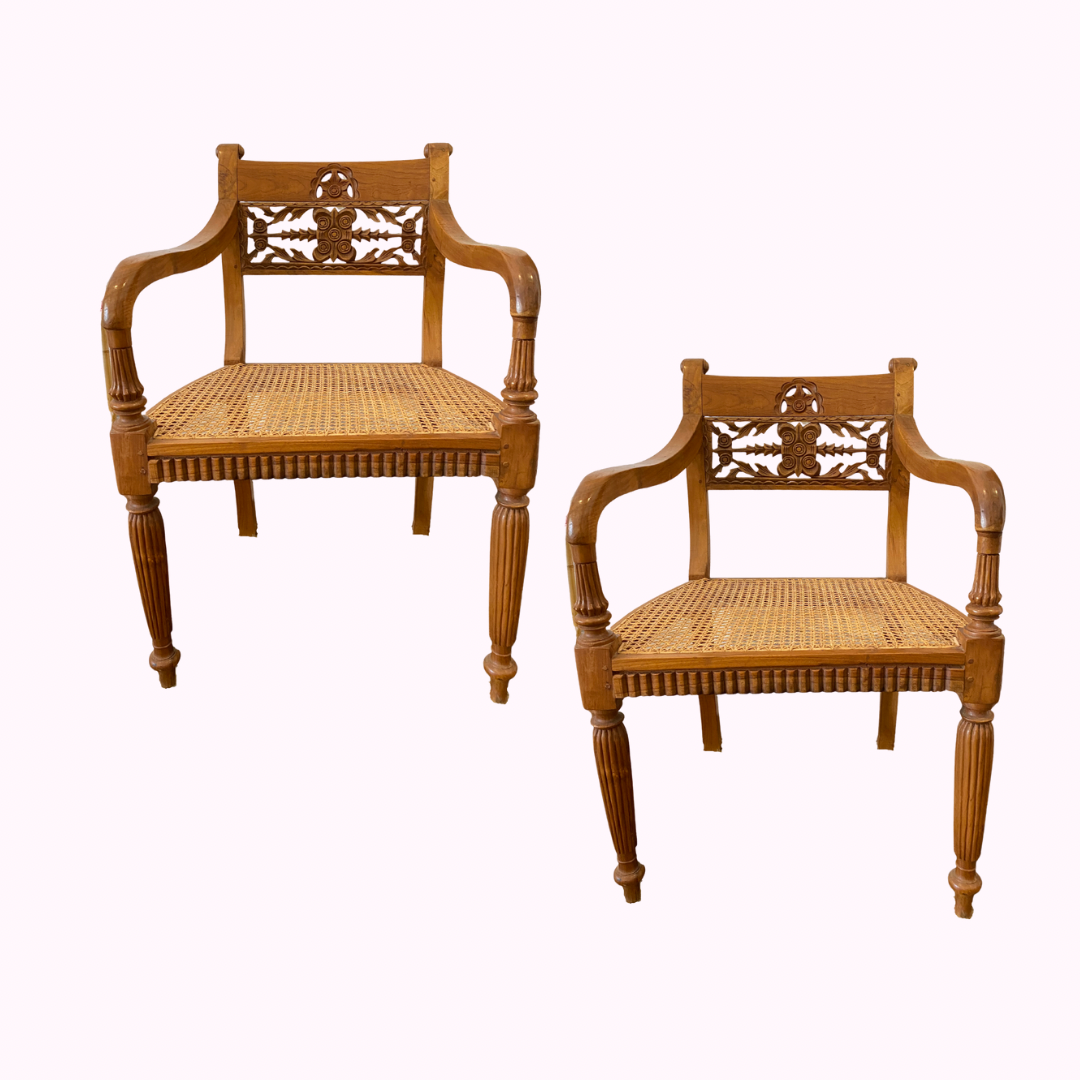 Pair of British Colonial Rattan chairs